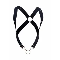 MOB Eroticwear Harnais élastique et Cockring Crossback Dngeon Noir